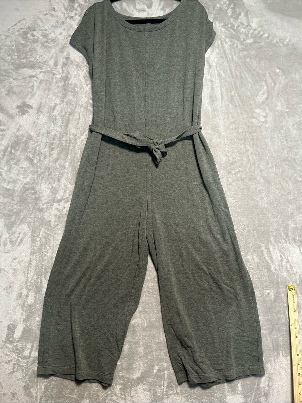 J Jill Cap Sleeve Jumpsuit Women’s Large Tie Waist Pockets Green